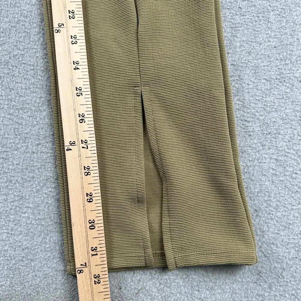 H&M Pants Womens L Ribbed High Rise Olive Green Front Slit Hem Stretch Leggings